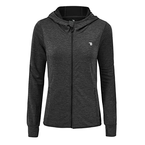 donhobo Damen Laufjacke Sportjacke Trainingsjacke Langarm Fitness Yoga Jacke mit Taschen Daumenloch Atmungsaktiv (Dunkelgrau, S) von donhobo