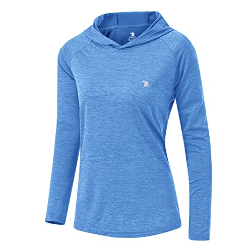 donhobo Damen Laufshirt Langarm Sportshirt Schnelltrocknend UV Schutz Hoodie Pullover T-Shirts Yoga Training Gym Tops mit Daumenlöcher (Tiefes Seeblau, 2XL) von donhobo