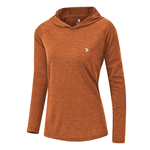 donhobo Damen Laufshirt Langarm T-Shirt Sportshirt Atmungsaktiv Training Yoga Shirt Pullover Sweatshirts mit Daumenloch (Orange, 2XL) von donhobo