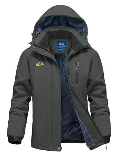donhobo Damen Outdoor Winterjacke Winddichte Wasserdicht Softshell Jacke Warm Fleece Skijacke Funktionsjacke mit Abnehmbarer Kapuze, Dunkelgrau, S von donhobo