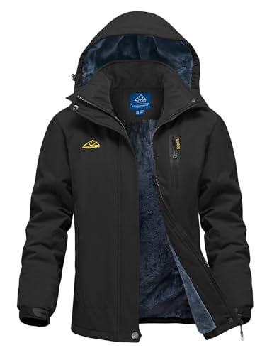 donhobo Damen Outdoor Winterjacke Winddichte Wasserdicht Softshell Jacke Warm Fleece Skijacke Funktionsjacke mit Abnehmbarer Kapuze, Schwarz, XL von donhobo