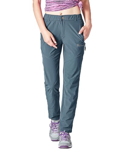 donhobo Damen Outdoorhose Winddicht Wasserabweisend Wanderhose Sommer Schnell Trockend Camping Funktionshose Trekkinghose (Grau blau,2XL) von donhobo