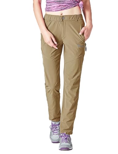 donhobo Damen Outdoorhose Winddicht Wasserabweisend Wanderhose Sommer Schnell Trockend Camping Funktionshose Trekkinghose (Khaki,L) von donhobo