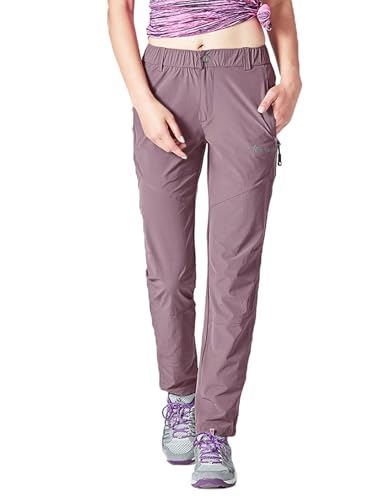 donhobo Damen Outdoorhose Winddicht Wasserdicht Wanderhose Sommer Schnell Trockend Camping Funktionshose Trekkinghose (Grau lila, XL) von donhobo