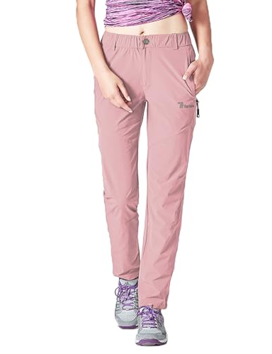 donhobo Damen Outdoorhose Winddicht Wasserdicht Wanderhose Sommer Schnell Trockend Camping Funktionshose Trekkinghose (Rosa, L) von donhobo
