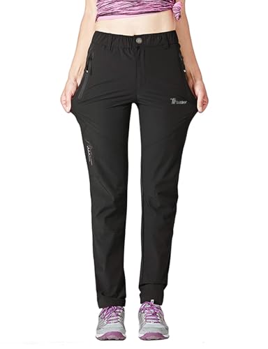 donhobo Damen Outdoorhose Winddicht Wasserdicht Wanderhose Sommer Schnell Trockend Camping Funktionshose Trekkinghose (Schwarz,M) von donhobo