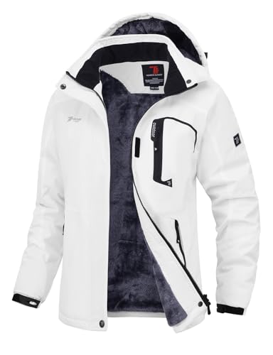 donhobo Damen Outdoorjacke Winddicht Wasserdicht Atmungsaktiv Funktionsjacke Verdickt Fleece-Futter Winterjacke Softshelljacken Wanderjacke (Reines Weiß, XXL) von donhobo