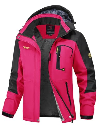 donhobo Damen Outdoorjacke Winddicht Wasserdicht Atmungsaktiv Funktionsjacke Verdickt Fleece-Futter Winterjacke Softshelljacken Wanderjacke (Rose, M) von donhobo