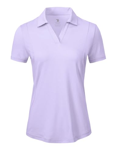 donhobo Damen Poloshirt UPF 50+ Kurzarm Golf Tennis Polo Shirts V-Ausschnitt Tops UV Schutz Schnelltrocknend Sportshirt Casual Polohemd Sommer T-Shirts, Hellviolett, XXL von donhobo