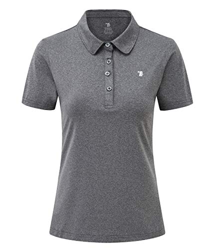 donhobo Damen Poloshirts 4-Knopf T-Shirt Kurzarm Polohemd Outdoor Freizeit Sport Schnelltrocknend Golf Polo Shirt (Grau, L) von donhobo