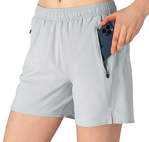 donhobo Damen Shorts Sommer Laufhose Kurz Sporthose Trainingshose Sport Shorts Atmungsaktiv Fitness Kurze Hose Laufshorts (Hellgrau, L) von donhobo