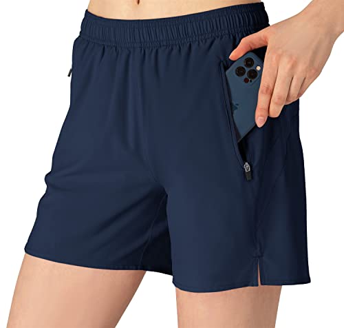donhobo Damen Shorts Sommer Schnelltrocknende Laufshorts mit Taschen Sport Kurze Hosen Fitness Yoga Laufhose (Navy blau, S) von donhobo