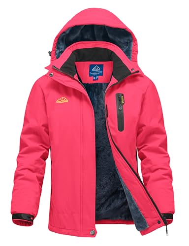 donhobo Damen Skijacke Winter Fleecejacke Wasserdichte Winddichte Warme Fleece Gefütterte Funktions Outdoor Wanderjacke Softshell Jacke mit Abnehmbarer Kapuze, Rose, XS von donhobo