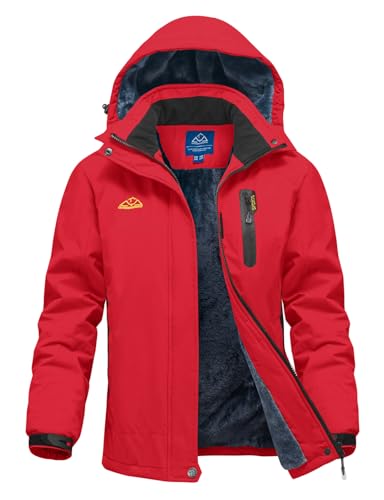 donhobo Damen Skijacke Winter Fleecejacke Wasserdichte Winddichte Warme Fleece Gefütterte Funktions Outdoor Wanderjacke Softshell Jacke mit Abnehmbarer Kapuze, Rot, L von donhobo
