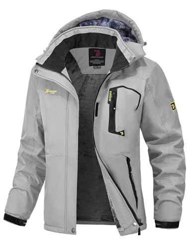 donhobo Damen Softshelljacke Winddicht Wasserabweisende Outdoorjacke Winter Warme Gefüttert Skijacke Wanderjacke mit Kapuze (Hellgrau, L) von donhobo