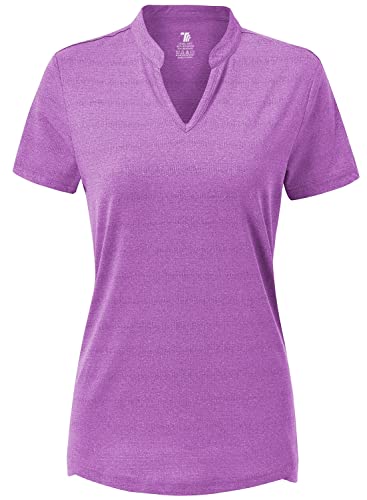 donhobo Damen Sport Fitness T-Shirt Kurzarm V-Ausschnitt Laufshirt Shortsleeve Yoga Top Sommer Golf Polo Shirts (Pflaume Lila, L) von donhobo
