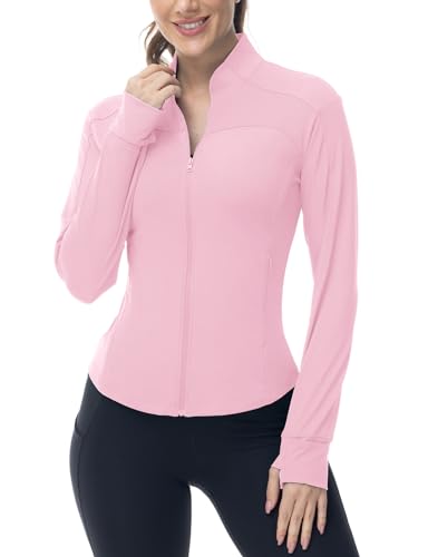 donhobo Damen Sport Langarmshirt Gym Tops UPF 50+ T-Shirt Leicht Laufjacke Workout Fitness Oberteil Yoga Running Slim Fit Oberteil mit Daumenloch, Rosa, L von donhobo