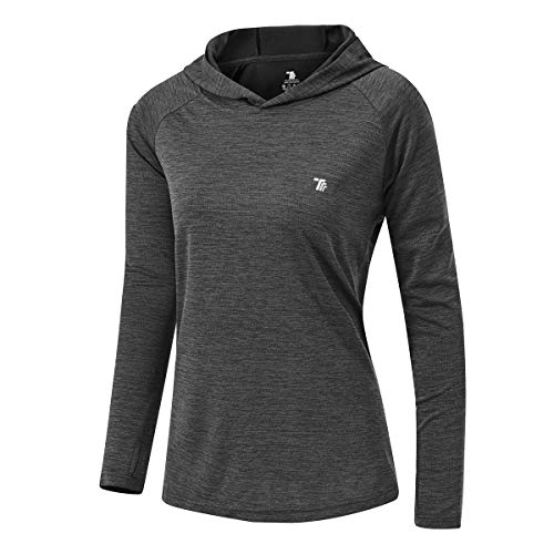 donhobo Damen Sport Shirt Langarm Laufshirt Pullover Sweatshirts Fitness Hoodies Running Tops mit Daumenlöcher (Dunkelgrau, L) von donhobo