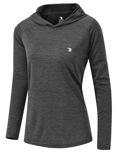 donhobo Damen Sport Shirt Langarm Laufshirt Pullover Sweatshirts Fitness Hoodies Running Tops mit Daumenlöcher (Dunkelgrau, M) von donhobo