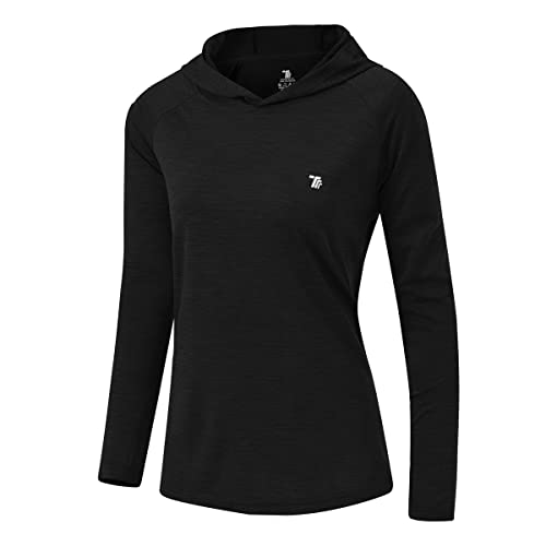 donhobo Damen Sport Shirt Langarm Laufshirt Pullover Sweatshirts Fitness Hoodies Running Tops mit Daumenlöcher (Schwarz, 2XL) von donhobo