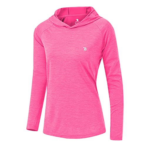 donhobo Damen Sport Shirt Langarm Laufshirt Pullover Sweatshirts Fitness Hoodies Running Yoga Tops mit Daumenlöcher (Rosenrot, 2XL) von donhobo