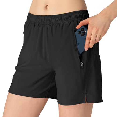 donhobo Damen Sport Shorts Kurze Hose Schnell Trocknend Sporthose Leicht Laufshorts mit Reißverschlusstasche (Schwarz, M) von donhobo