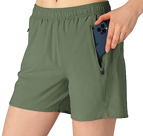 donhobo Damen Sport Shorts Sommer Kurze Hose Schnell Trocknend Fitness Yoga Shorts Gym Jogging Training Sporthose (Armeegrün, L) von donhobo