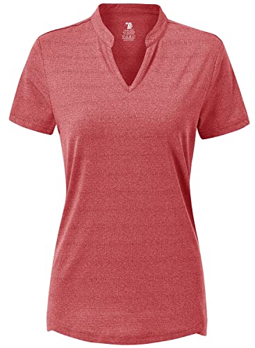 donhobo Damen Sport T-Shirt Kurzarm V-Ausschnitte Laufshirt Sommer Leichte Atmungsaktiv Schnell Trockened Fitness Running Yoga Tops (Rot, M) von donhobo