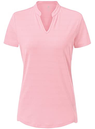 donhobo Damen Sport T-Shirt Laufshirt Kurzarm Sportshirt Schnell Trocken Poloshirts Yoga Gym Shirts Fitnessshirt Shortsleeve Casual Top (Hell-Pink, M) von donhobo