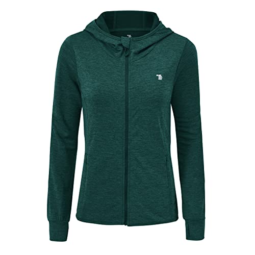 donhobo Damen Sportjacke Laufjacke Langärmlig Leicht Atmungsaktiv Full Zip Sweatjacke für Wandern Outdoor Running (Dunkelgrün, L) von donhobo