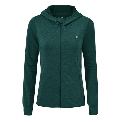 donhobo Damen Sportjacke Laufjacke Langärmlig Leicht Atmungsaktiv Full Zip Sweatjacke für Wandern Outdoor Running (Dunkelgrün, S) von donhobo