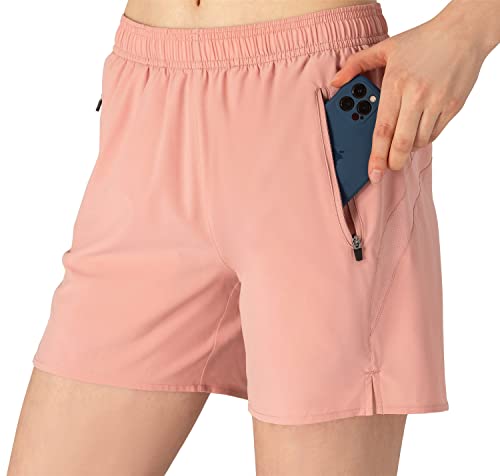 donhobo Damen Sportshorts Laufshorts Kurze Running Sporthose Fitness Training Yoga Gym Shorts mit Reißverschlusstasch (Rosa, S) von donhobo