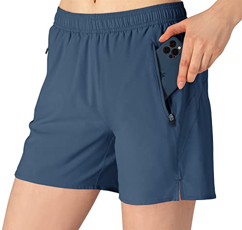 donhobo Damen Sweat Shorts Sport Kurze Hose Yoga Trainingsshorts für Laufsport mit Reißverschlusstaschen (Grau Blau, XL) von donhobo