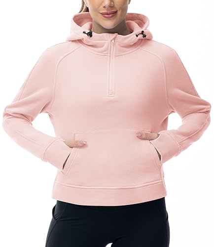 donhobo Damen Sweatshirt Pullover Langarm Fleece Kapuzenpullover 1/2 Zip Sweatjacke Kapuze Hoodie Sport Style Casual Fitness Training, Rosa, M von donhobo