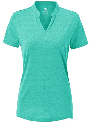 donhobo Damen T-Shirt Yoga Fitness Sportshirt Training Jogging Running Shirt Kurzarm V-Ausschnitt Oberteile Sportbekleidung Tops (Hellblau, XS) von donhobo