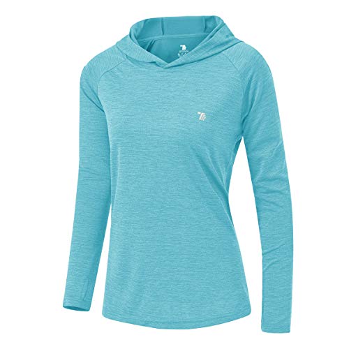 donhobo Damen UPF 50+ Hoodie Pullover Workout Laufen Yoga Wandern Top Leichte Langarm Sweatshirts mit Daumenlöchern (Himmelblau, M) von donhobo