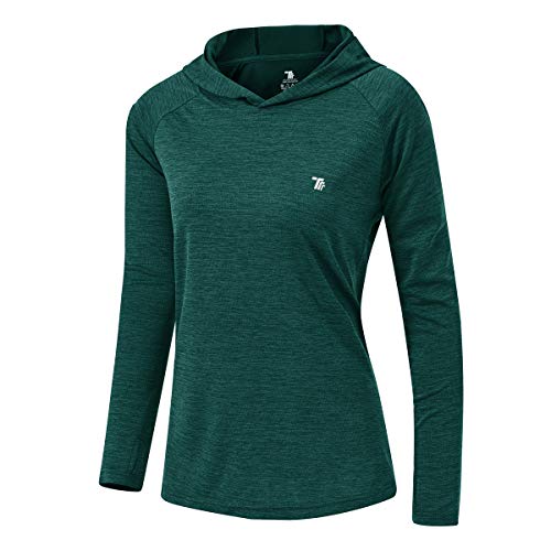 donhobo Damen UPF 50+ Sonnenschutz Hoodie Shirt Leichtgewicht Langarm Angeln Wandern Outdoor UV Shirt (Schwarzgrün, XS) von donhobo