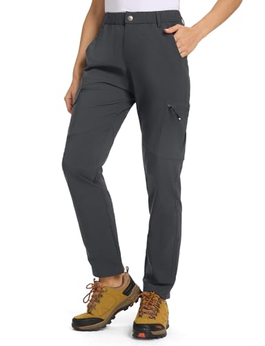 donhobo Damen Wanderhose Cargohose Leichter Trekkinghose Wasserdicht Schnelltrocken Stretch Outdoorhose UV-Schutz Jogging Freizeit Reise Funktionshose mit 6 Taschen (Dunkelgrau, L) von donhobo