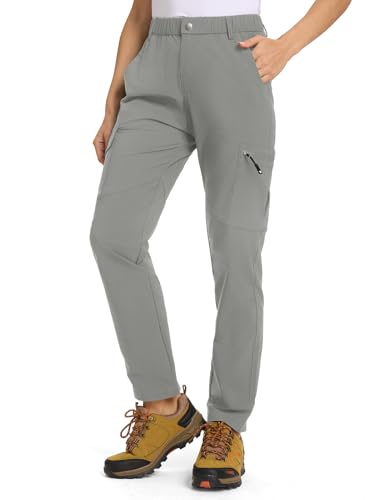donhobo Damen Wanderhose Cargohose Leichter Trekkinghose Wasserdicht Schnelltrocken Stretch Outdoorhose UV-Schutz Jogging Freizeit Reise Funktionshose mit 6 Taschen (Mittelgrau, M) von donhobo
