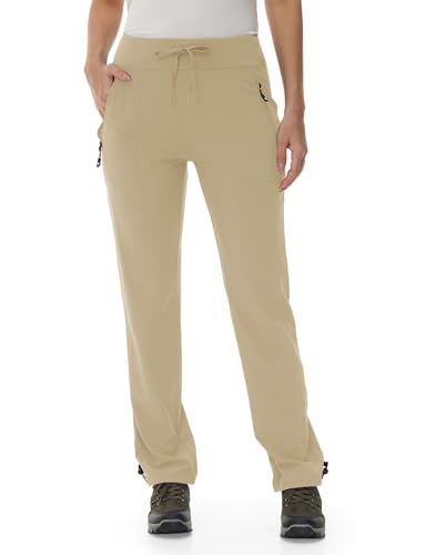donhobo Damen Wanderhose Trekkinghose Atmungsaktiv Schnell Trocknende Stretch Outdoorhose Sommer Sportliche Jogger Pants Funktionshose, Helles Khaki, L von donhobo