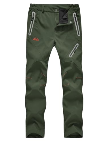 donhobo Damen Wanderhose Wasserdicht Softshellhose Outdoorhose Winddicht Warm Gefüttert Winter Skihose Snowboardhose Trekkinghose Funktionshose (Rein Armeegrün, 2XL) von donhobo