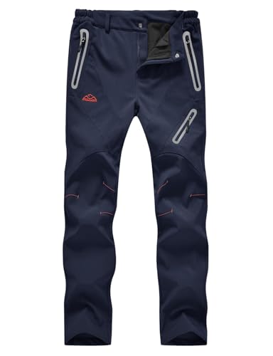 donhobo Damen Wanderhose Winddicht Wasserdicht Softshellhose Outdoorhose Winter Warm Gefüttert Skihose Trekkinghose Snowboardhose (Rein Marine, L) von donhobo
