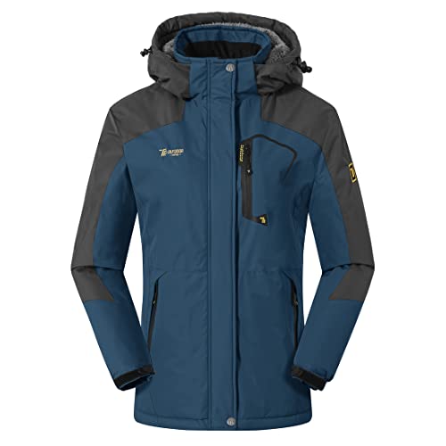 donhobo Damen Wanderjacke Winter Outdoor Mantel Wasserdicht Regenmantel Winddicht Fleecejacken Hooded Skijacken Softshelljacke (Denim blau, M) von donhobo