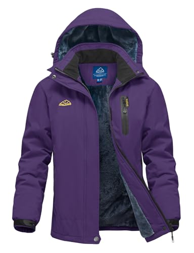donhobo Damen Winter Outdoorjacke Fleece Gefütterte Softshelljacke Wasserdichte Winddichte Camping Wandern Ski Funktionsjacke Fahhradjacke mit Kapuze, Lila, XS von donhobo