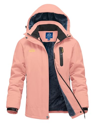 donhobo Damen Winter Outdoorjacke Fleece Gefütterte Softshelljacke Wasserdichte Winddichte Camping Wandern Ski Funktionsjacke Fahhradjacke mit Kapuze, Rosa, XS von donhobo