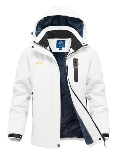 donhobo Damen Winter Outdoorjacke Fleece Gefütterte Softshelljacke Wasserdichte Winddichte Camping Wandern Ski Funktionsjacke Fahhradjacke mit Kapuze, Weiß, XS von donhobo