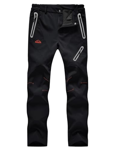 donhobo Damen Winter Wanderhose Wasserdicht Softshellhose Outdoorhose Winddicht Warm Gefüttert Skihose Trekkinghose Snowboardhose Funktionshose (Rein Schwarz, XL) von donhobo