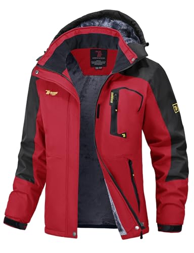 donhobo Damen Winterjacke Warme Fleece Gefüttert Outdoorjacke Skijacke Winddicht Wasserdicht Softshelljacke Funktionsjacke Wanderjacke (Rot, S) von donhobo