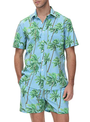 donhobo Hemd Herren Kurzarm Hawaiihemd Lässig Button Down Strandurlaub Hemd Sommer Bedruckter Strand Shorts Freizeit Shirts (Blau Grün, 3XL) von donhobo