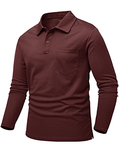 donhobo Herren Active Poloshirts Hemd Sport T-Shirt Langarm Männer Gym Fitness Sommer Golf Shirts mit Kragen Knopfleiste Outdoor Funktionsshirt, Weinrot, L von donhobo